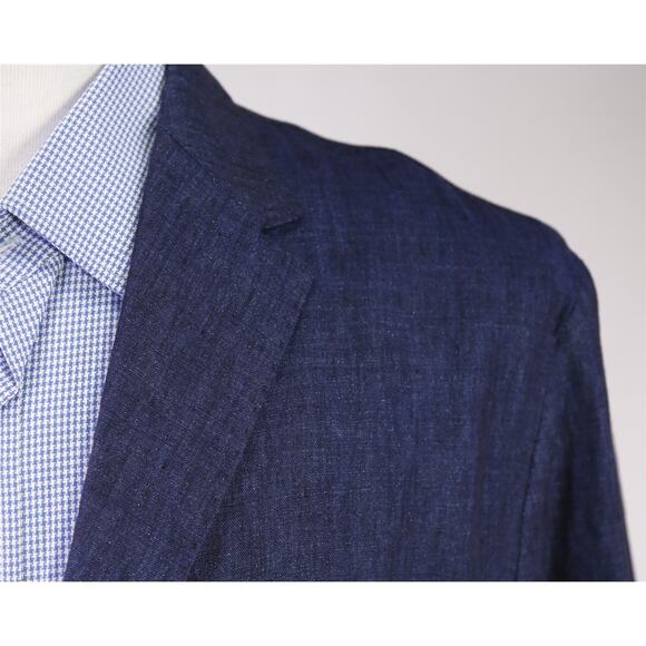Capritouch Tailor Made Navy Blue Iridescent Linen Unstructured Blazer Jacket 42R - Picture 4 of 10